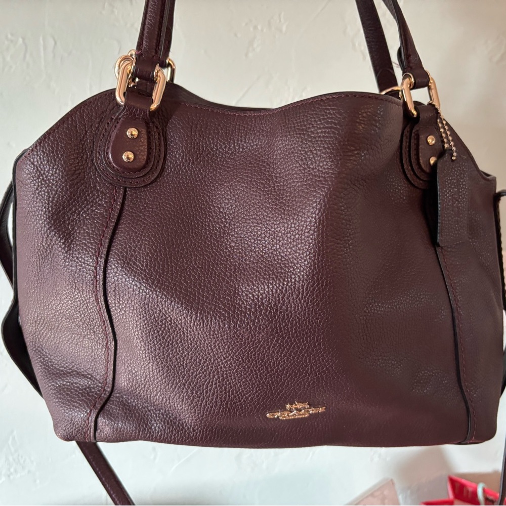 Coach Women's Dark Purple Leather Shoulder Bag
